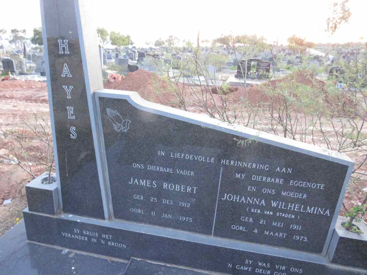 HAYES James Robert 1912-1975 & Johanna Wilhelmina VAN STADEN 1911-1973