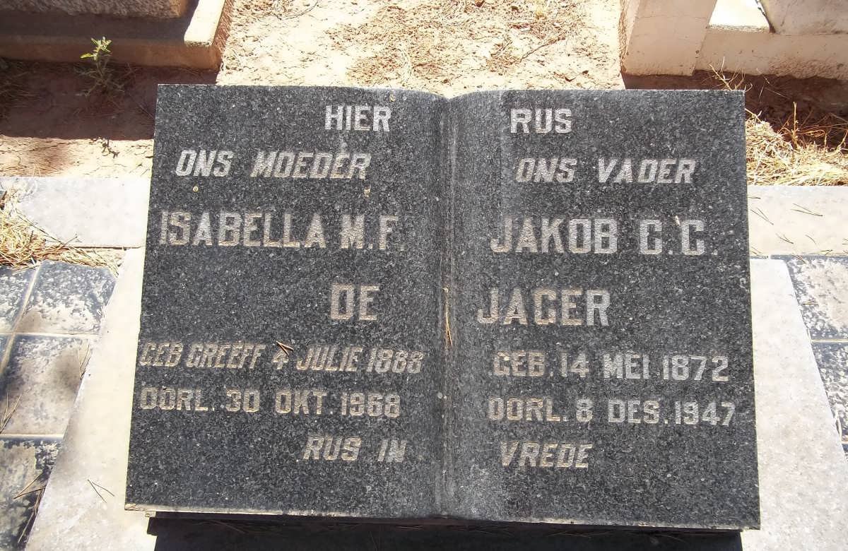 JAGER Jakob C.C., de 1872-1947 &amp; Isabella M.F. GREEFF 1888-1968