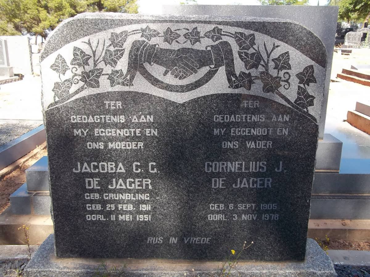 JAGER Cornelius J.J., de 1905-1978 &amp; Jacoba C.G. GRUNDLINGH 1911-1951