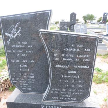 KOHN Keith William 1941-2020 & Johanna Hendrina 1943-1996