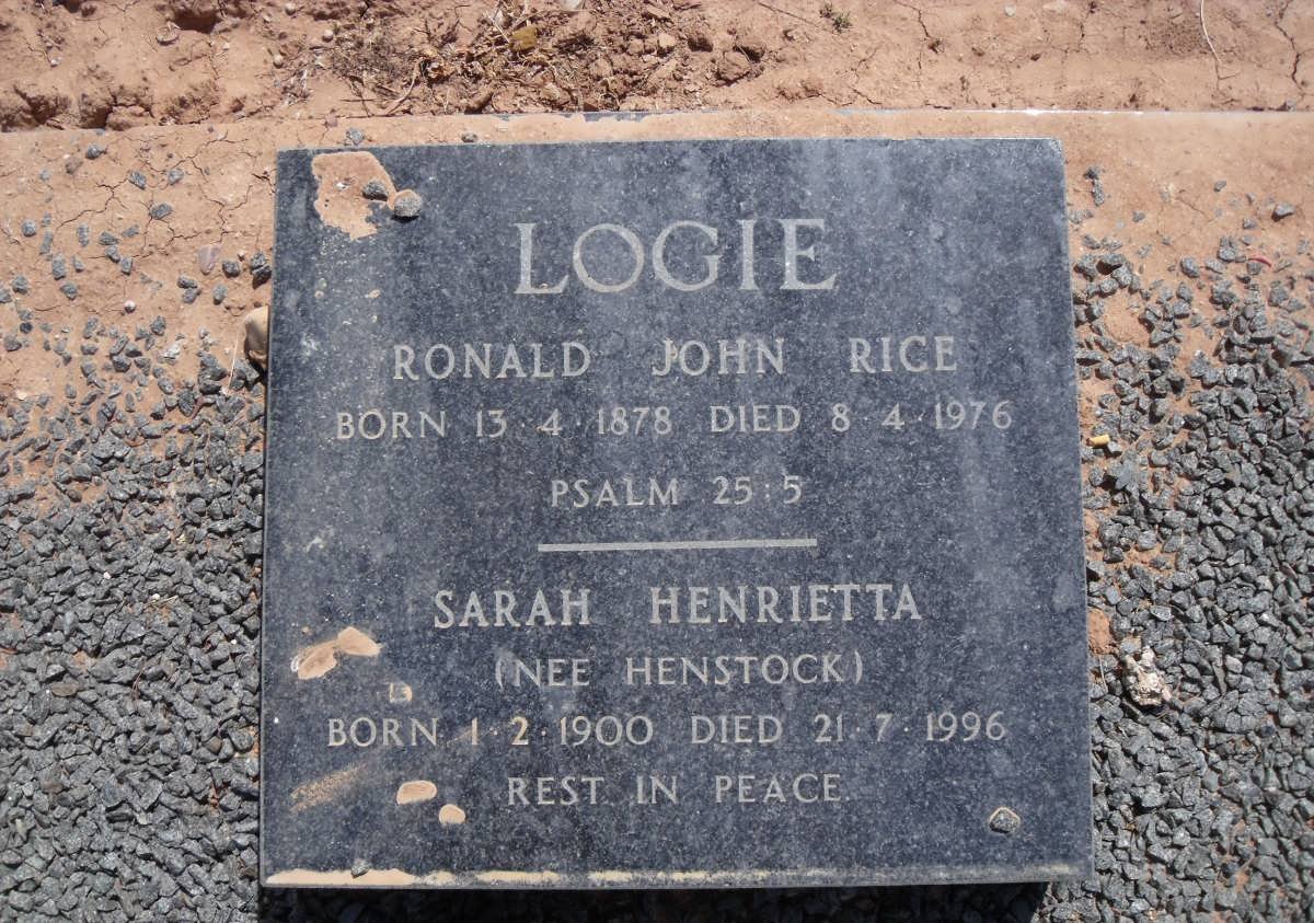 LOGIE Ronald John Rice 1878-1976 &amp; Sarah Henrietta HENSTOCK 1900-1996