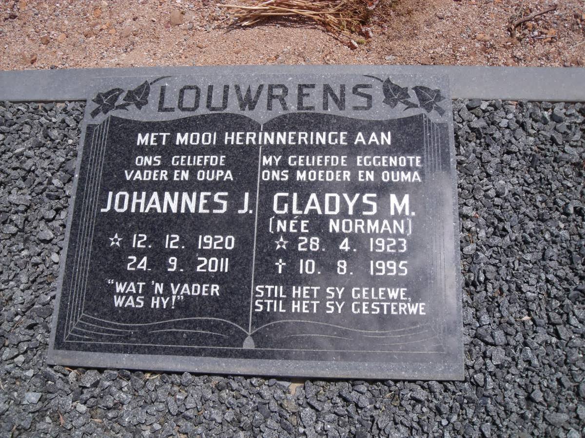 LOUWRENS Johannes J. 1920-2011 &amp; Gladys M. NORMAN 1923-1995