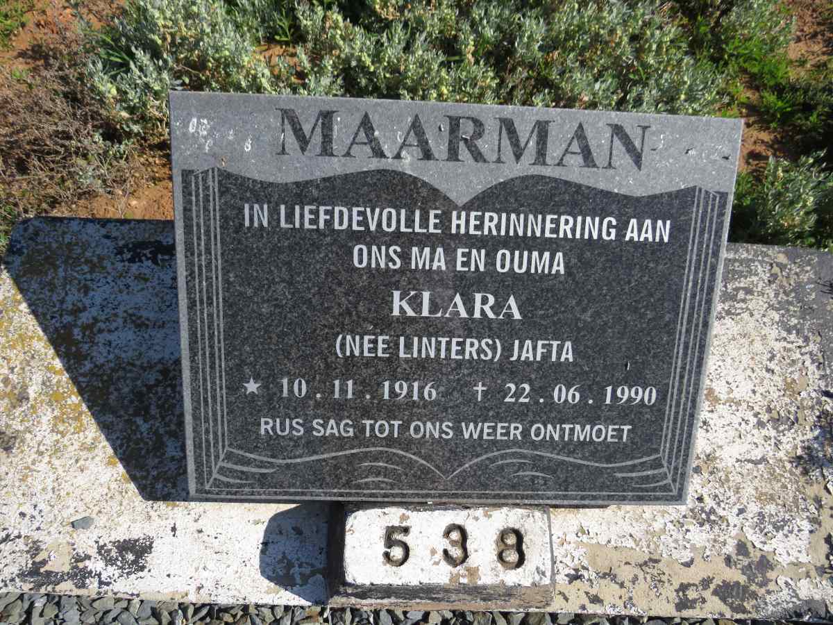 MAARMAN Klara Jafta nee LINTERS 1916-1990