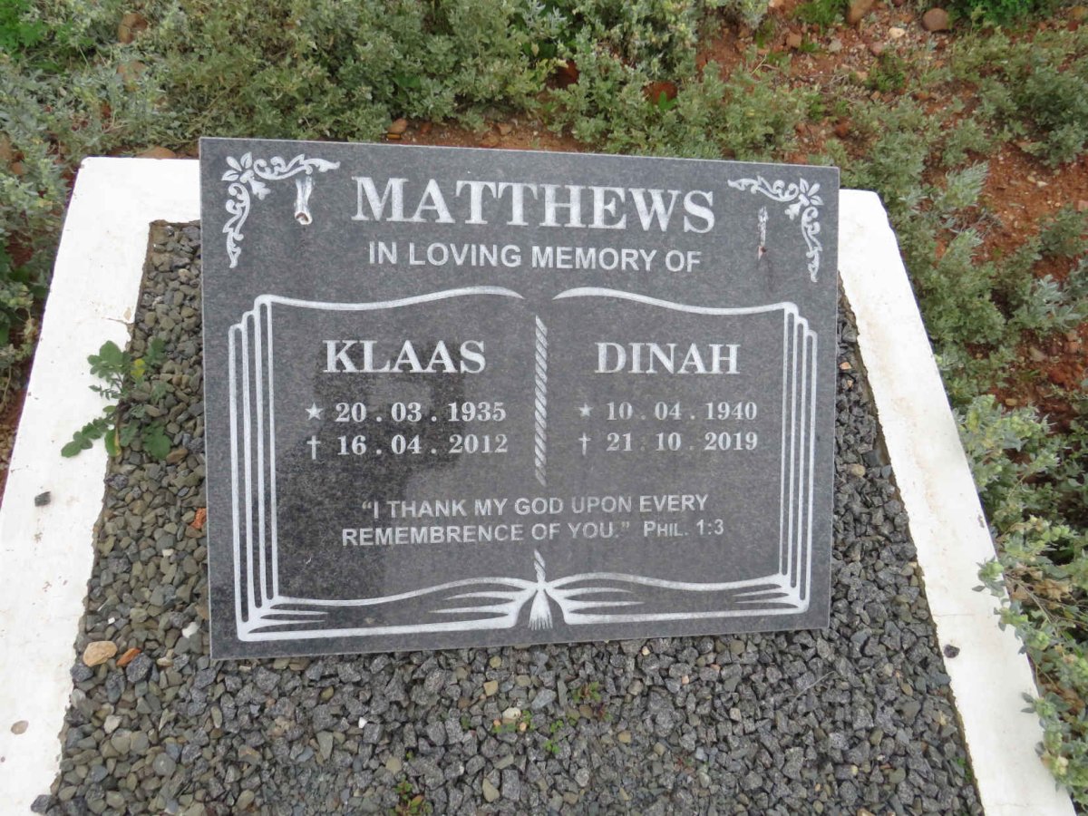 MATTHEWS Klaas 1935-2012 & Dinah 1940-2019