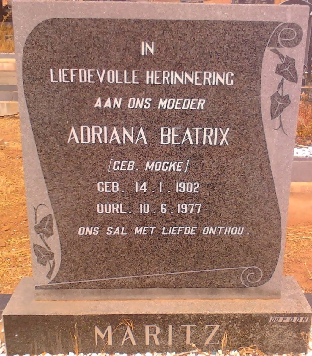 MARITZ Adriana Beatrix nee MOCKE 1902-1977