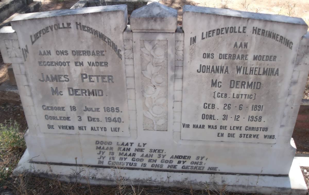 McDERMID James Peter 1885-1940 &amp; Johanna Wilhelmina LUTTIG 1891-1958