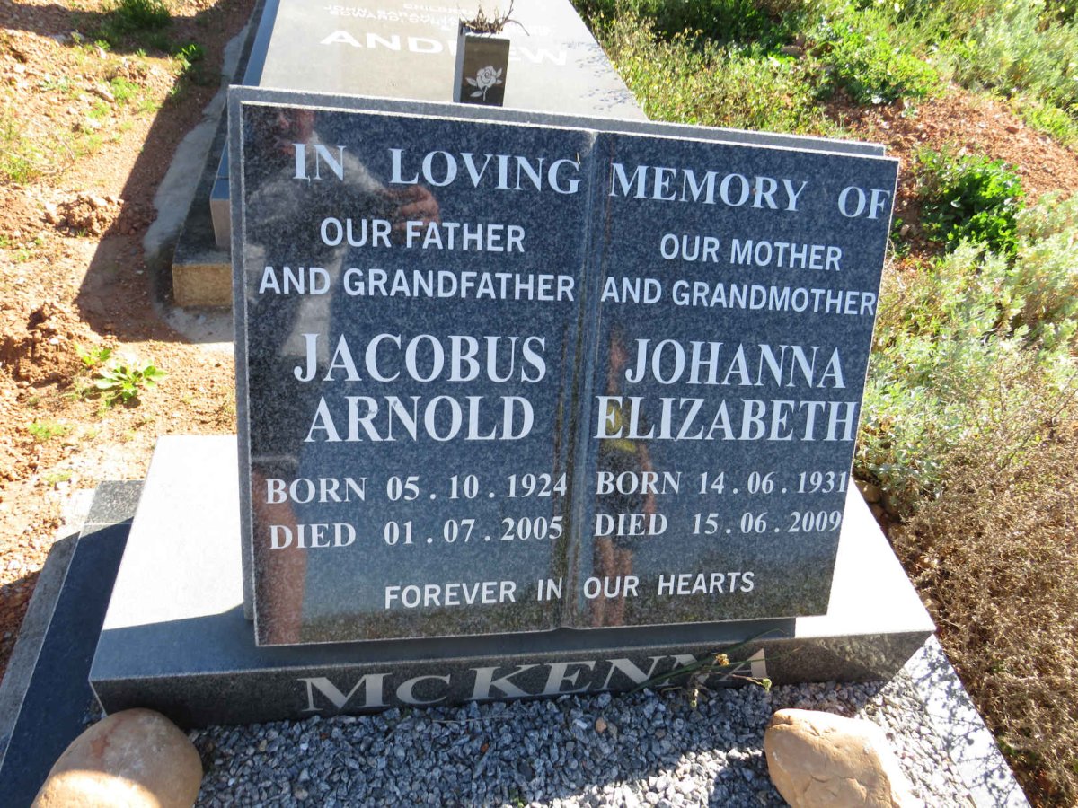 MCKENNA Jacobus Arnold 1924-2005 & Johanna Elizabeth 1931-2009