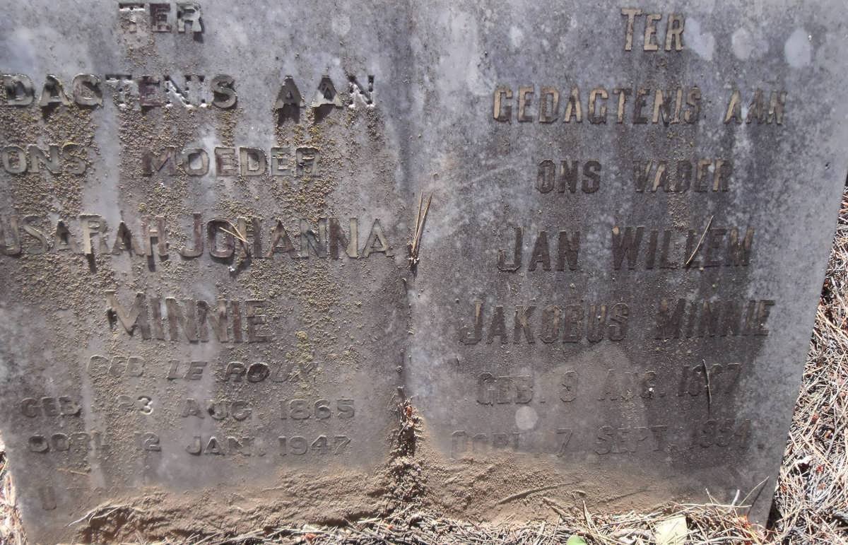 MINNIE Jan Willem Jakobus 1887-1954 &amp; Sarah Johanna 1865-1947