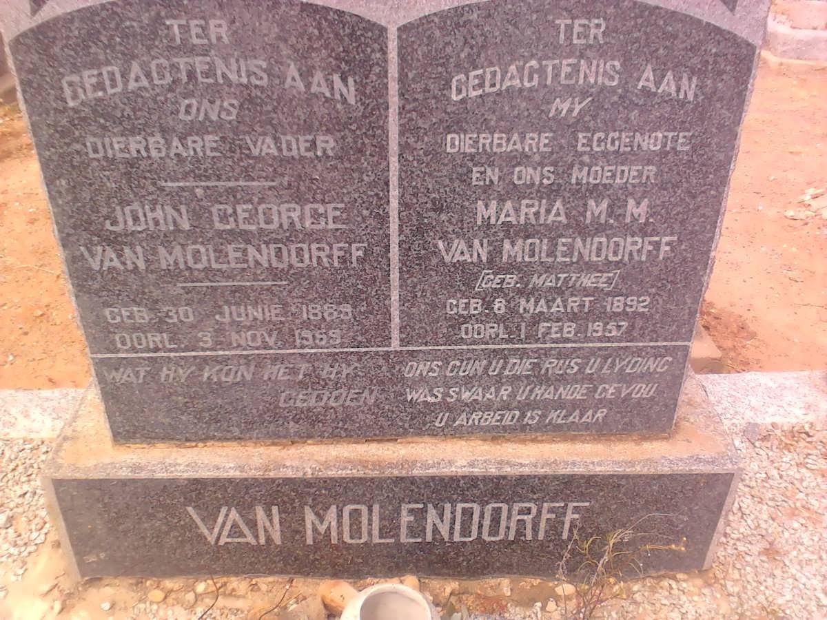 MOLENDORFF John George, van 1889-1959 &amp; Maria M.M. MATTHEE 1892-1957