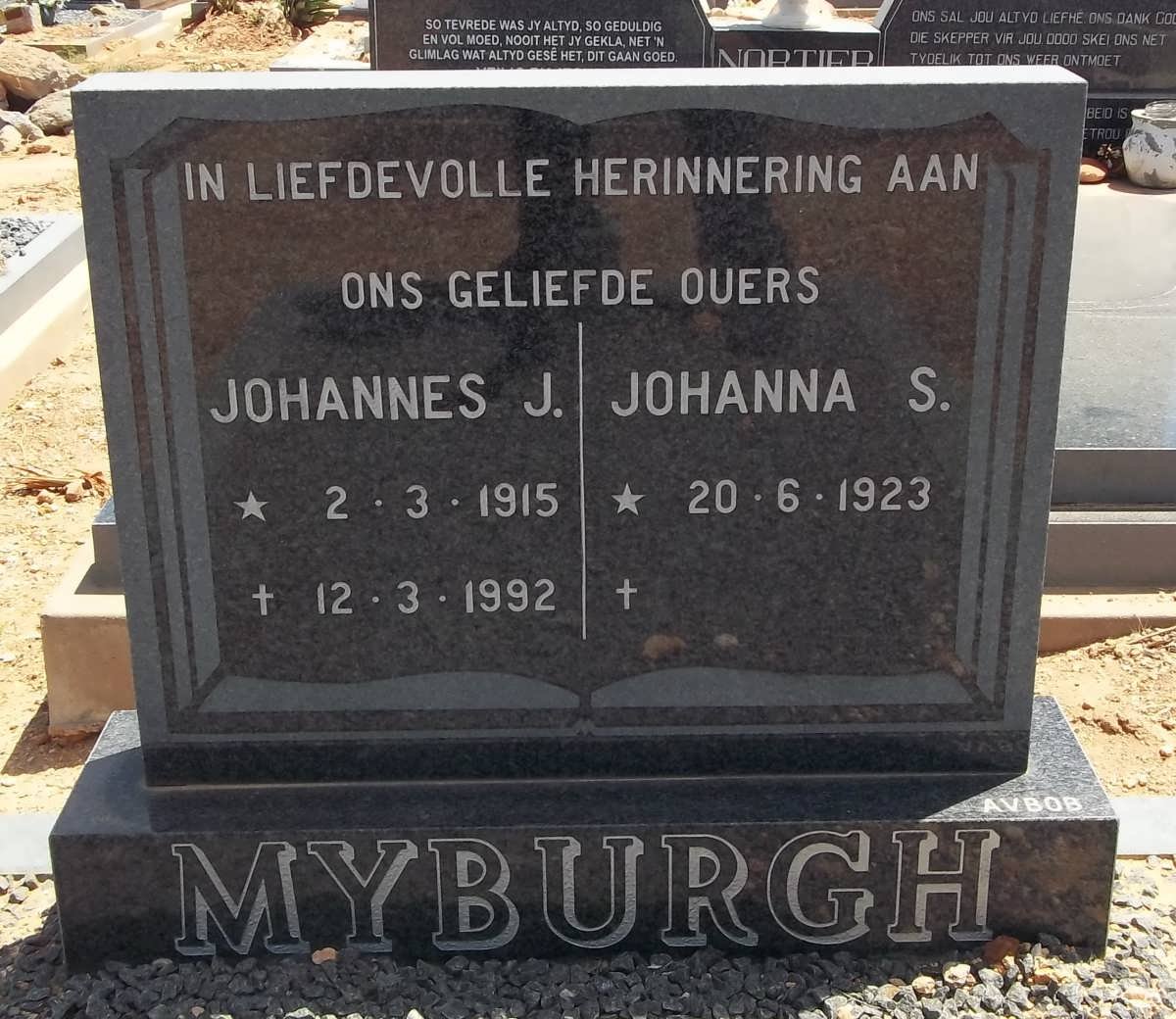 MYBURGH Johannes J. 1915-1992 &amp; Johanna S. 1923-