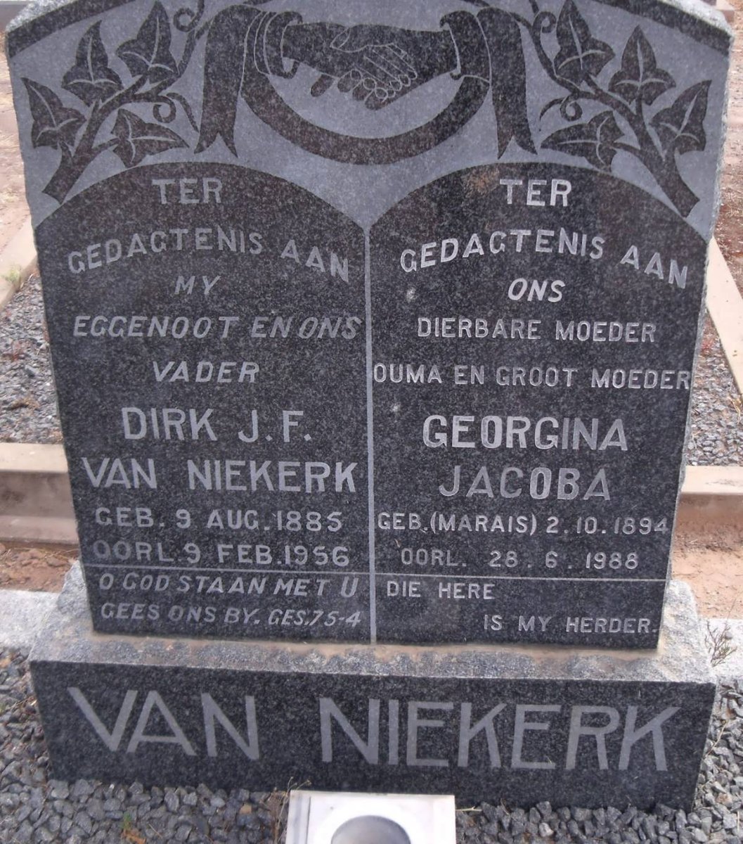 NIEKERK Dirk J.F., van 1885-1956 &amp; Georgina Jacoba MARAIS 1894-1988