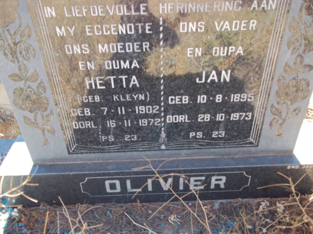 OLIVIER Jan 1895-1973 &amp; Hetta KLEYN 1902-1972