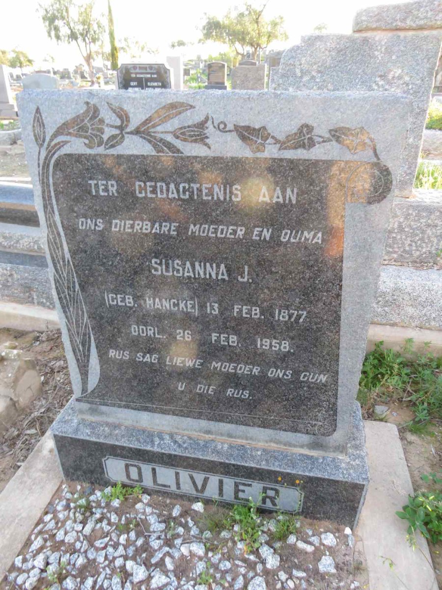 OLIVIER Susanna J. nee HANCKE 1877-1958