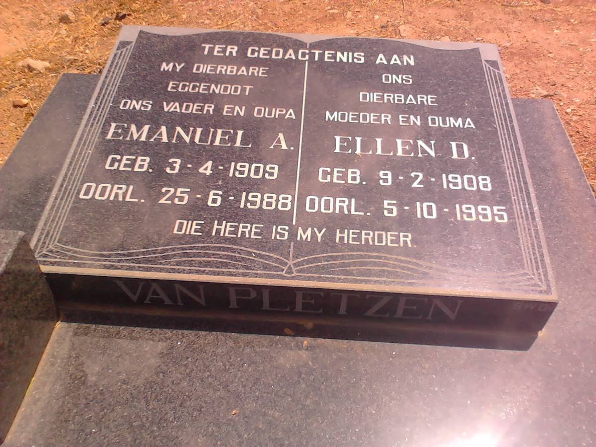 PLETZEN Emanuel A., van 1909-1988 &amp; Ellen D. 1908-1995