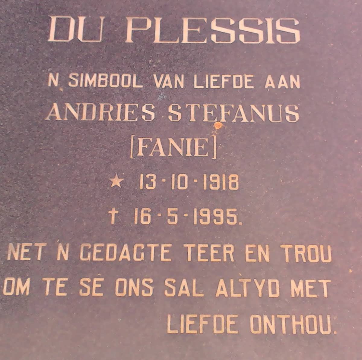 PLESSIS Andries Stefanus, du 1918-1995