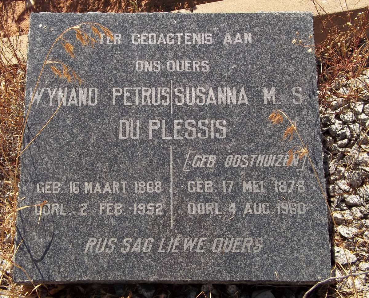 PLESSIS Wynand Petrus, du 1868-1952 &amp; Susanna M.S. OOSTHUIZEN 1878-1960