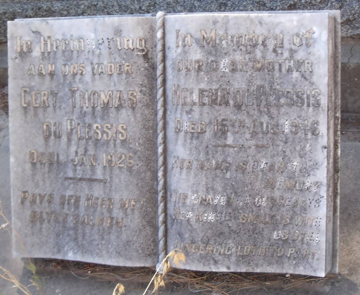 PLESSIS Gert Thomas, du ?-1926 &amp; Helena ?-1946
