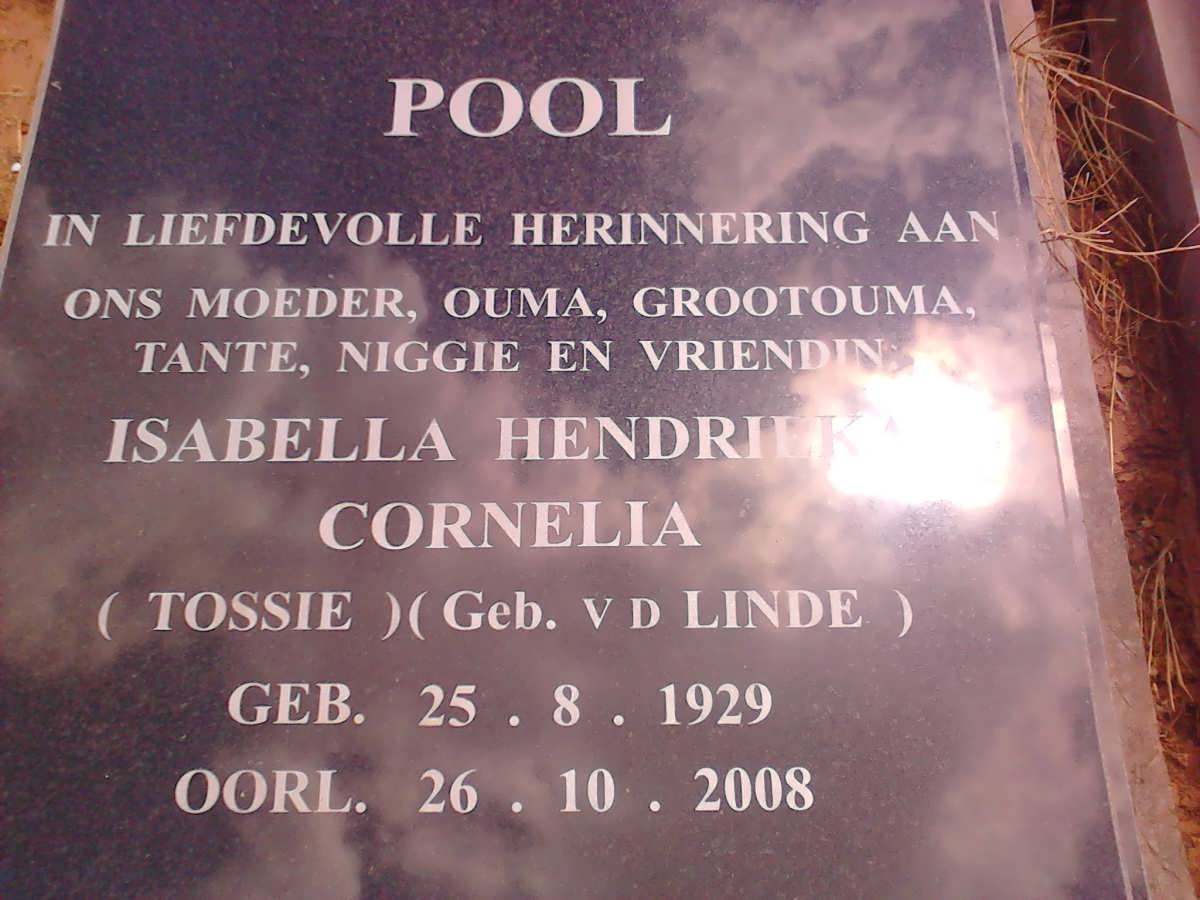 POOL Isabella Hendrieka Cornelia nee V.D. LINDE 1929-2008