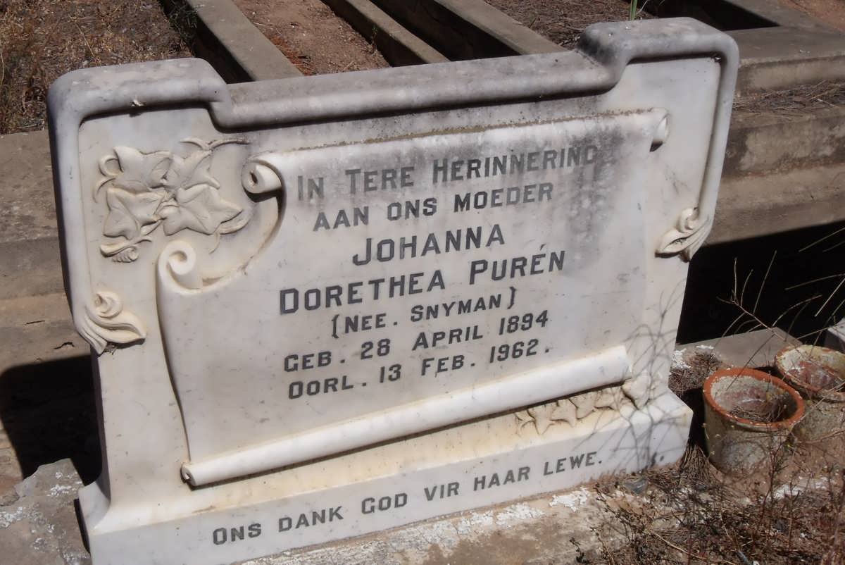 PURÉN Johanna Dorethea nee SNYMAN 1894-1962