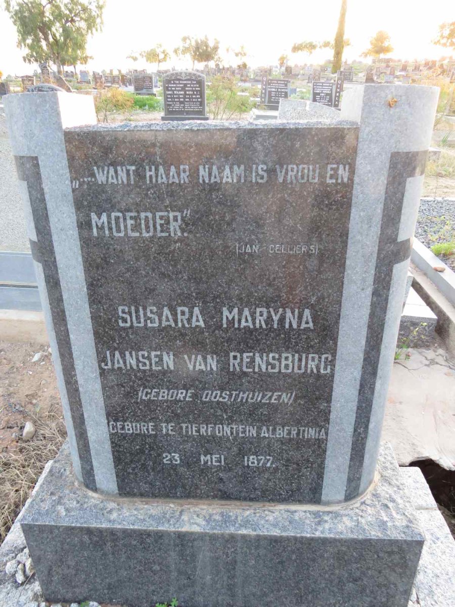 RENSBURG Susara Maryna, Jansen van nee OOSTHUIZEN 1877-