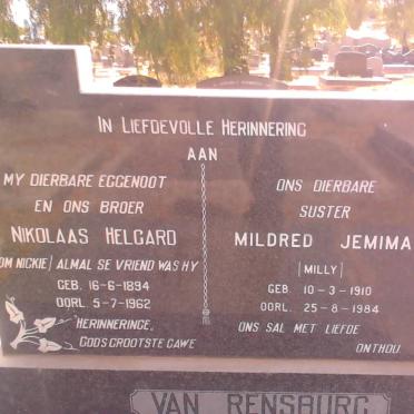RENSBURG Nikolaas Helgard, van 1894-1962 &amp; Mildred Jemima 1910-1984