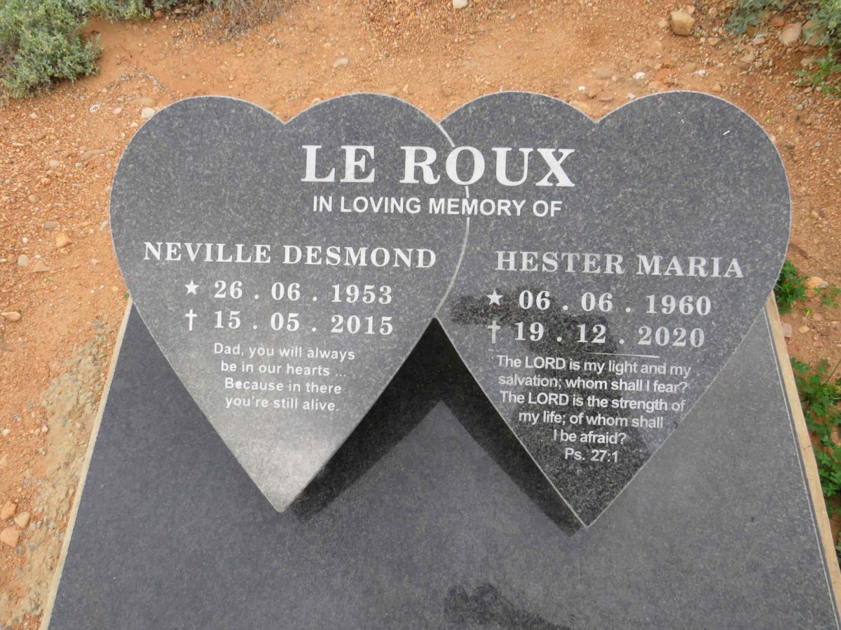 ROUX Neville Desmond, le 1953-2015 & Hester Maria 1960-2020