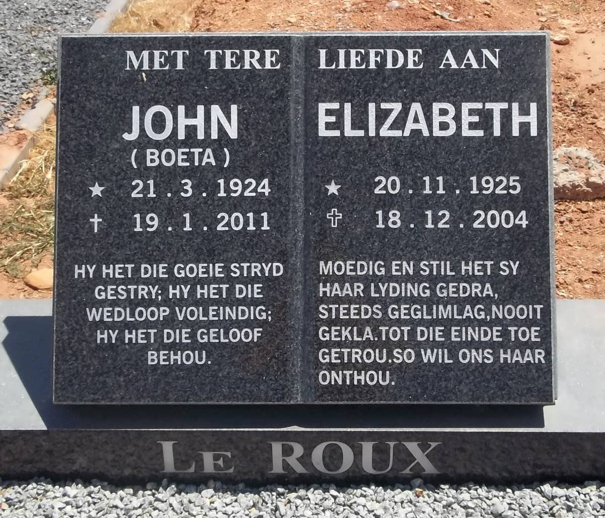 ROUX John, le 1924-2011 &amp; Elizabeth 1924-2004