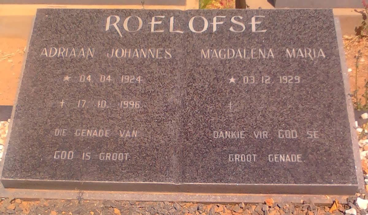 ROELOFSE Adriaan Johannes 1924-1996 &amp; Magdalena Maria 1929-