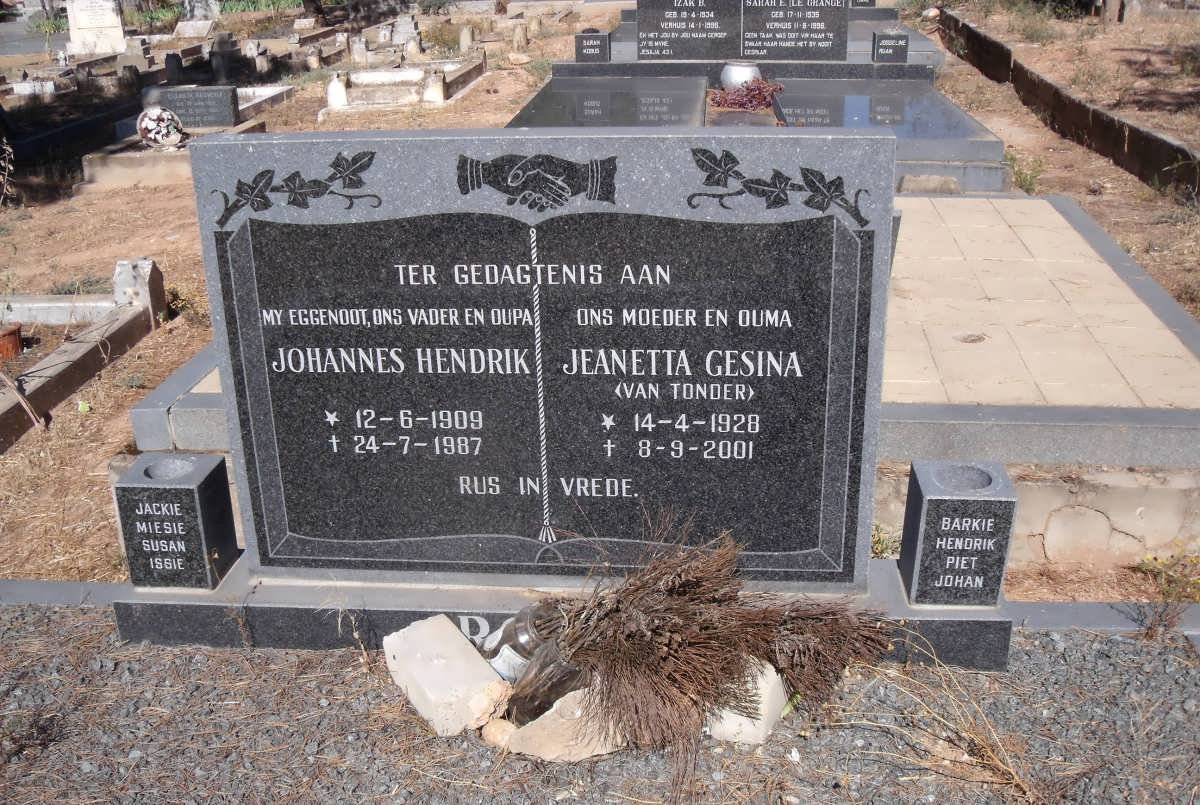 ROUX Johannes Hendrik 1909-1987 &amp; Jeanetta Gesina VAN TONDER 1928-2001