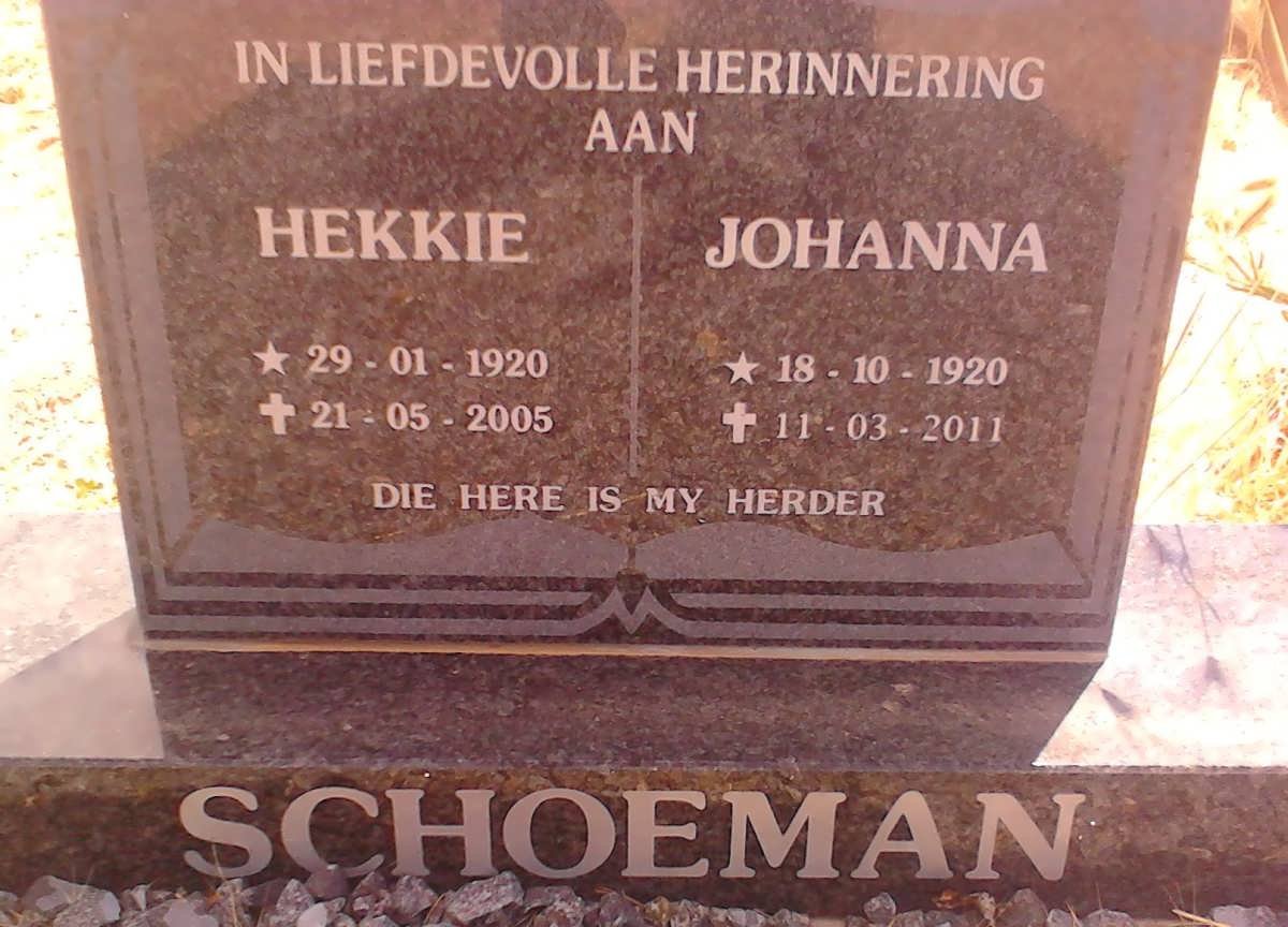 SCHOEMAN Hekkie 1920-2005 &amp; Johanna 1920-2011