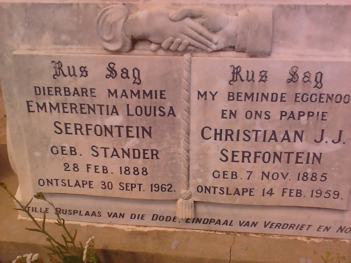 SERFONTEIN Christiaan J.J. 1885-1959 &amp; Emmerentia Louisa STANDER 1888-1962