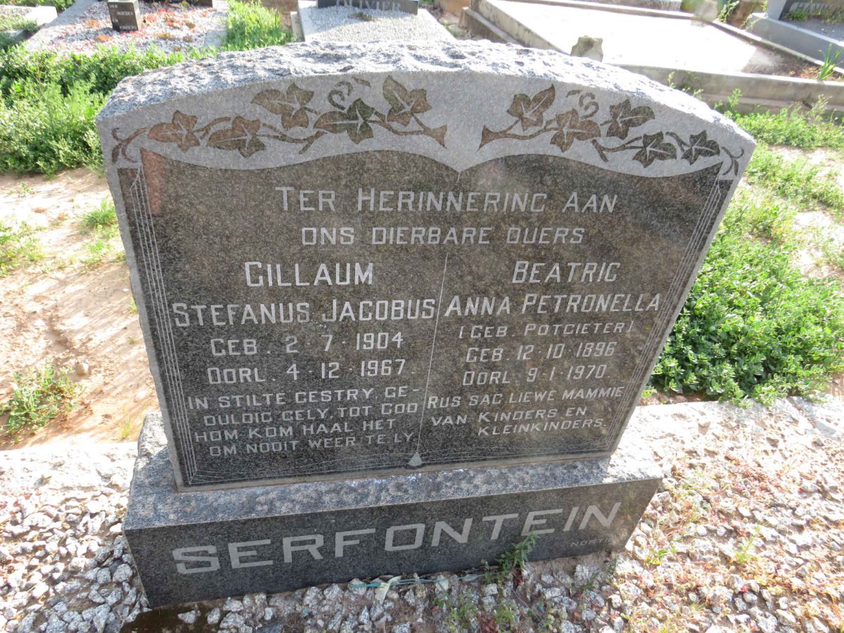 SERFONTEIN Gillaum Stefanus Jacobus 1904-1967 & Beatric Anna Petronella POTGIETER 1896-1970