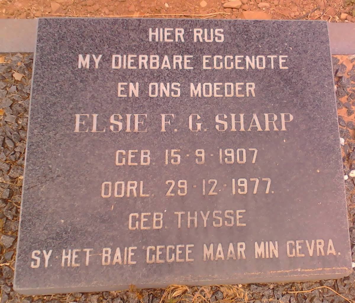 SHARP Elsie F.G. nee THYSSE 1907-1977