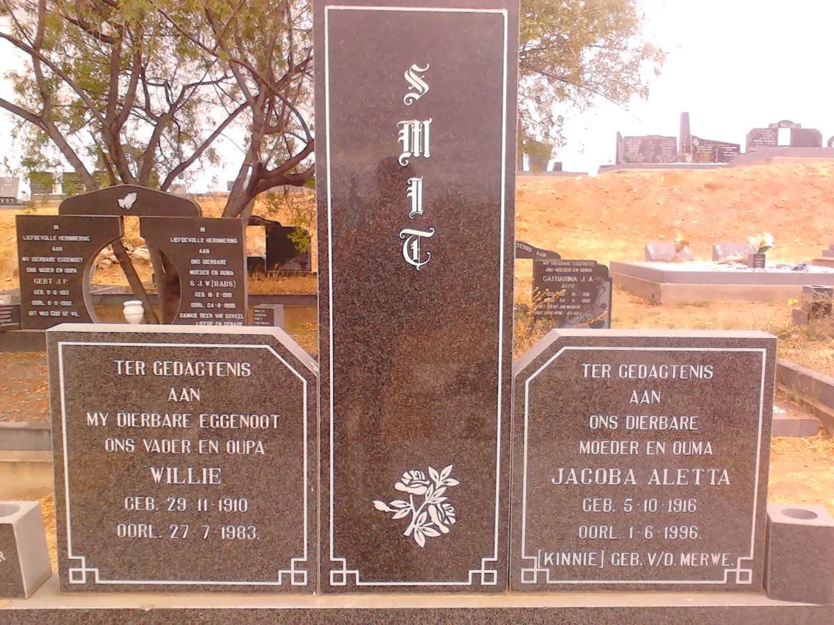 SMIT Willie 1910-1983 &amp; Jacoba Aletta V.D. MERWE 1916-1996