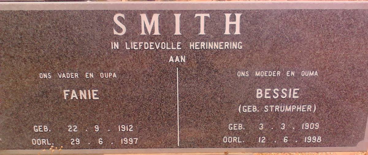 SMITH Fanie 1912-1997 &amp; Bessie STRUMPHER 1909-1998