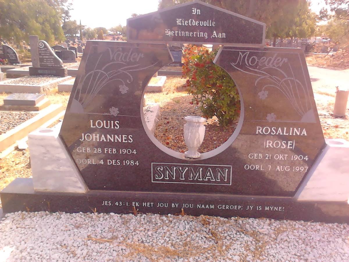 SNYMAN Louis Johannes 1904-1984 &amp; Rosalina 1904-1997