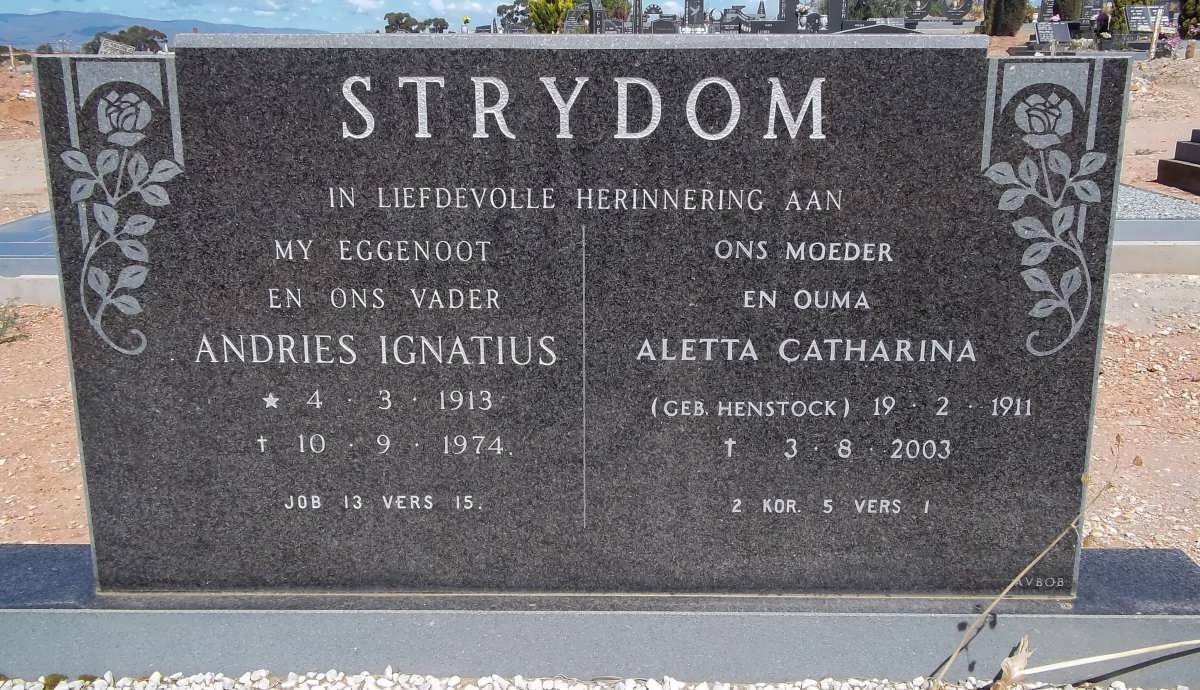 STRYDOM Andries Ignatius 1913-1974 &amp; Aletta Catharina HENSTOCK 1911-2003