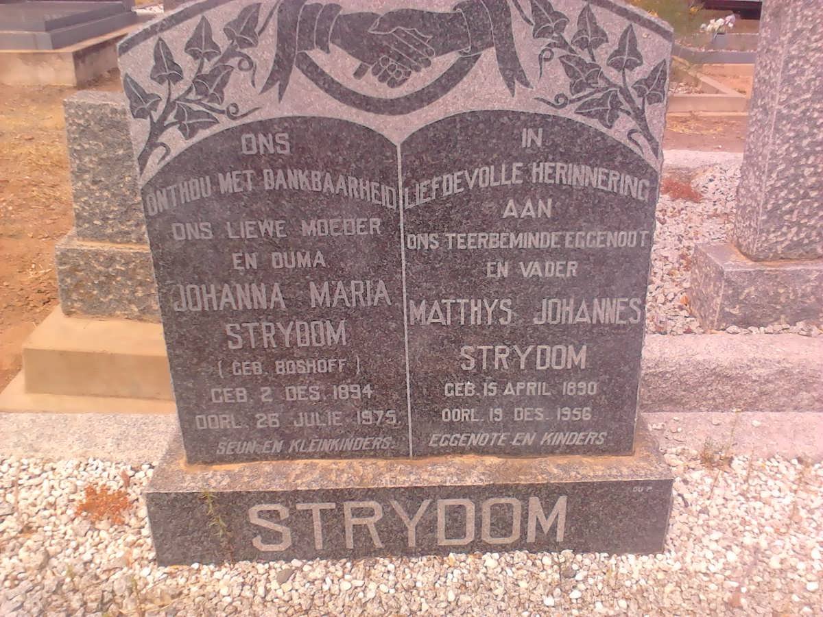 STRYDOM Matthys Johannes 1890-1956 &amp; Johanna Maria BOSHOFF 1894-1975