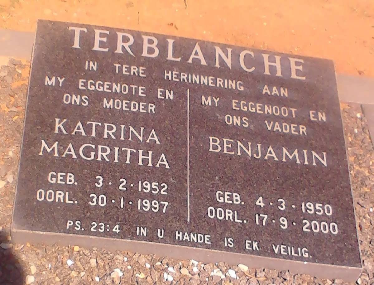 TERBLANCHE Benjamin 1950-2000 &amp; Katrina Magritha 1952-1997