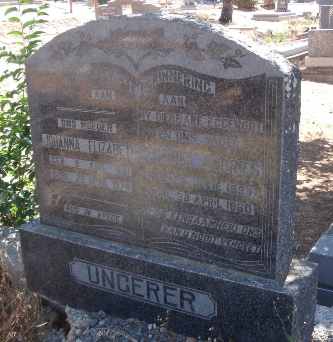 UNGERER ? Andries 1893-1960 &amp; Johanna Elizabeth 1891-1974