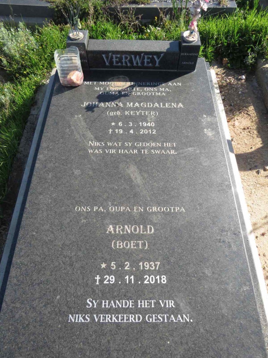 VERWEY Arnold 1937-2018 & Johanna Magdalena KEYTER 1940-2012