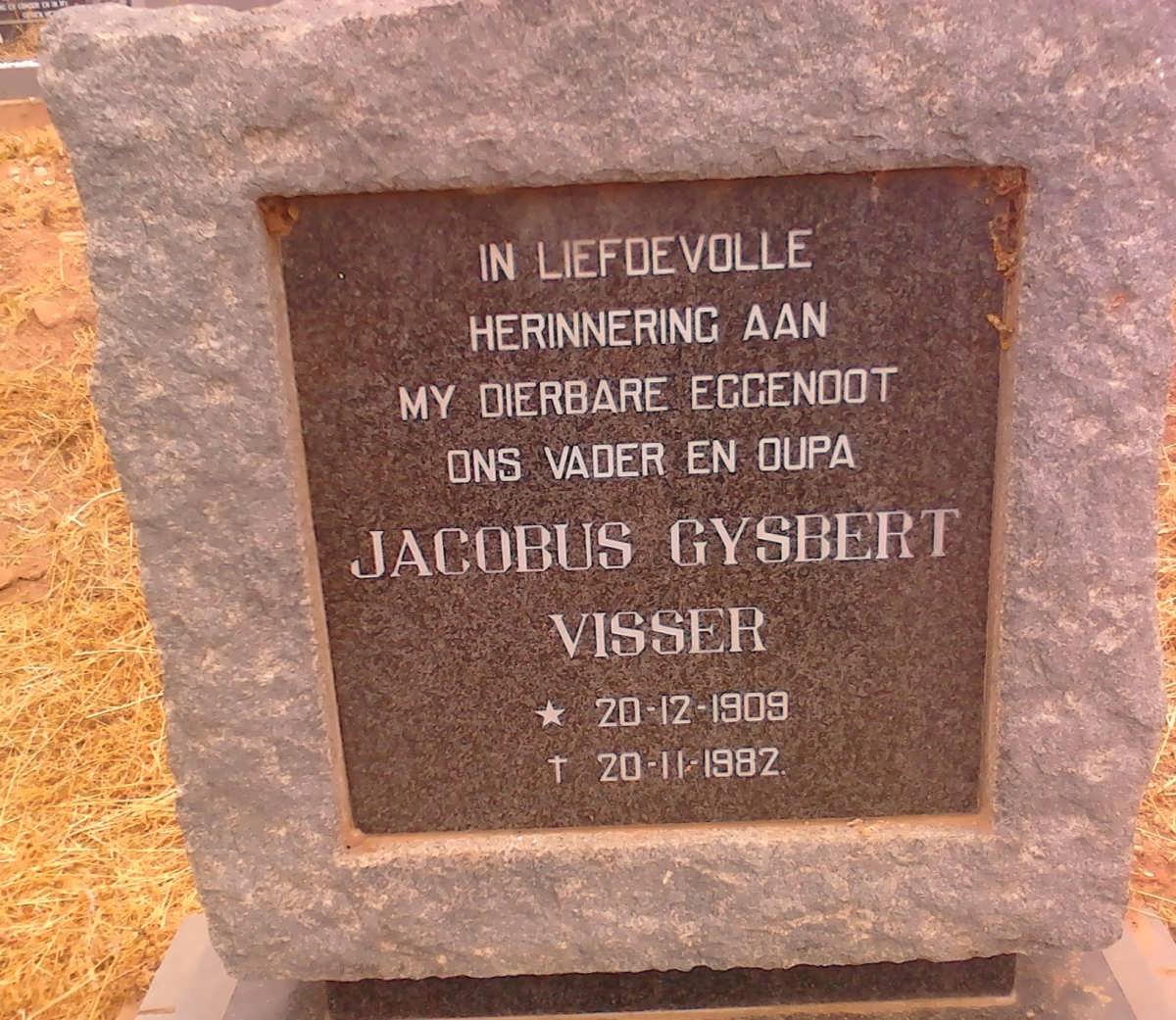 VISSER Jacobus Gysbert 1909-1982