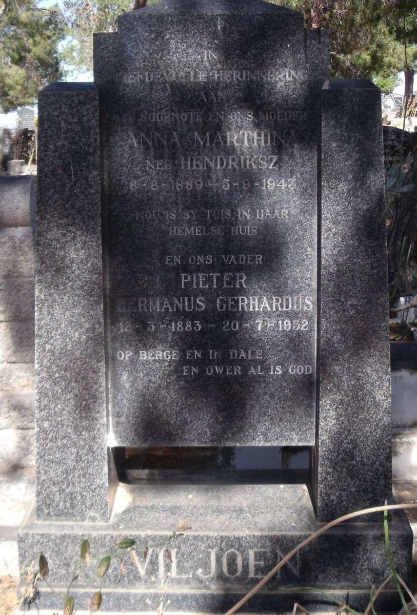 VILJOEN Pieter Hermanus Gerhardus 1883-1952 &amp; Anna Marthina HENDRIKSZ 1889-1943