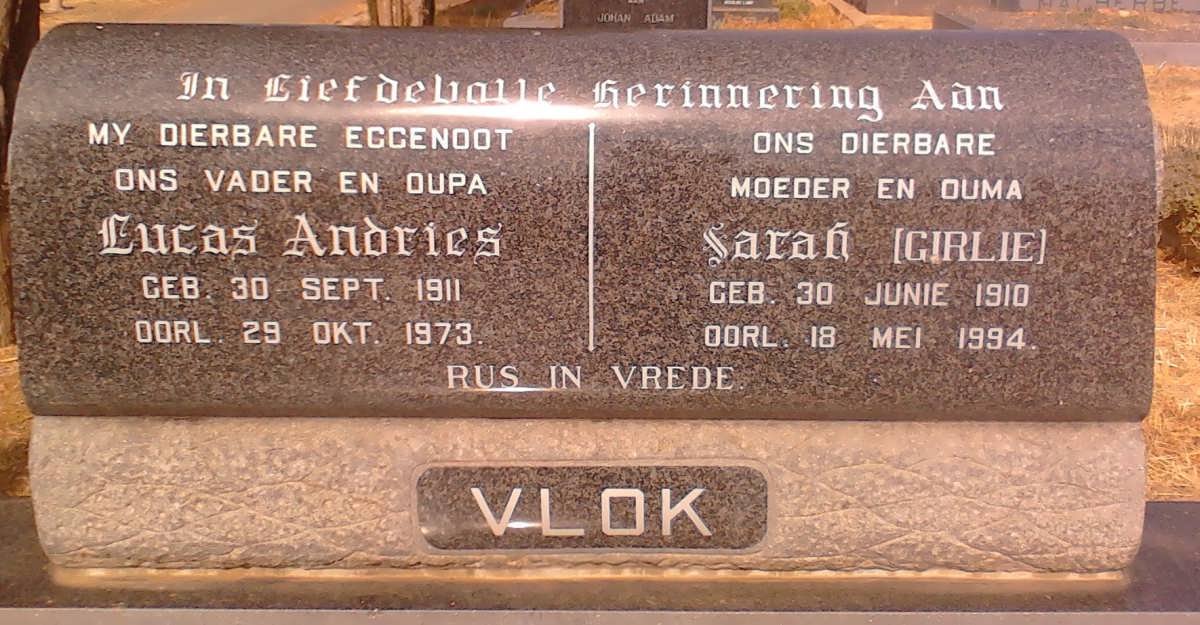 VLOK Lucas Andries 1911-1973 &amp; Sarah 1910-1994