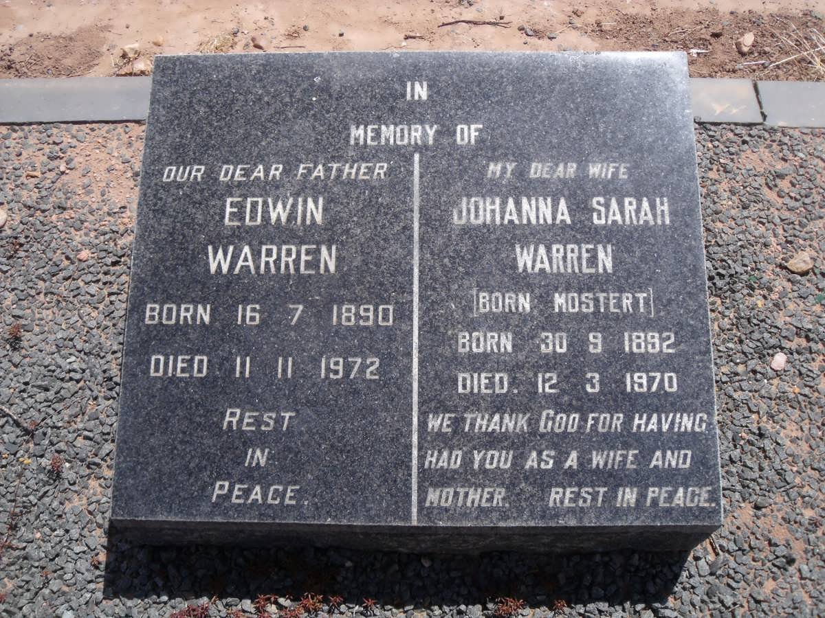 WARREN Edwin 1890-1972 &amp; Johanna Sarah MOSTERT 1892-1970