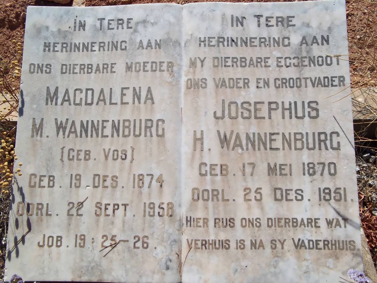 WANNENBURG Josephus H. 1870-1951 &amp; Magdalena M. VOS 1874-1958