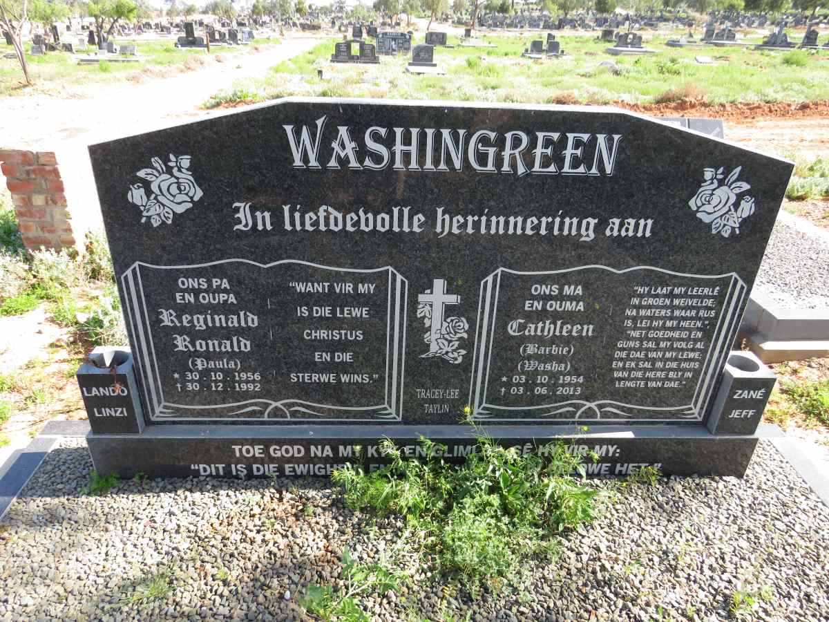 WASHINGREEN Reginald Ronald 1956-1992 & Cathleen 1954-2013