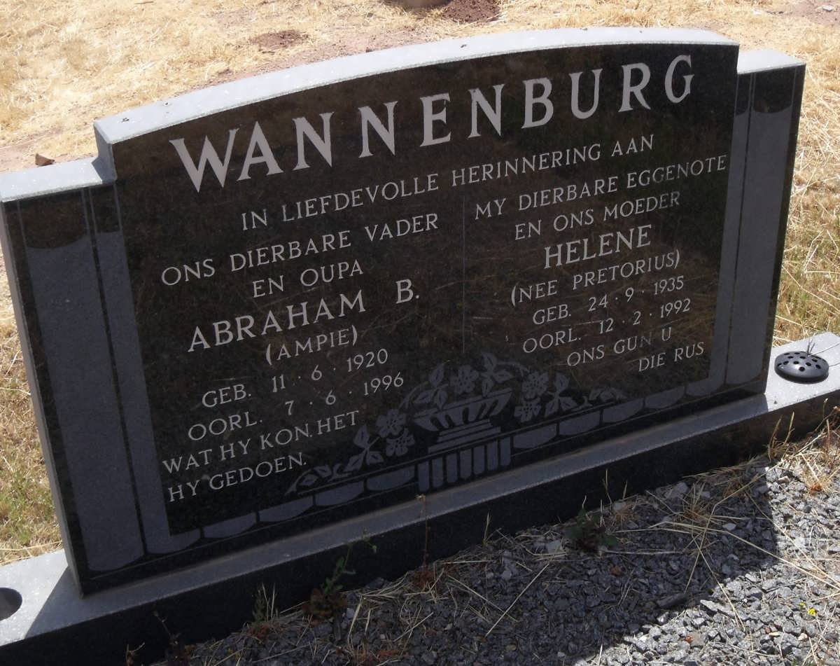 WANNENBURG Abraham B. 1920-1996 &amp; Helene PRETORIUS 1935-1992