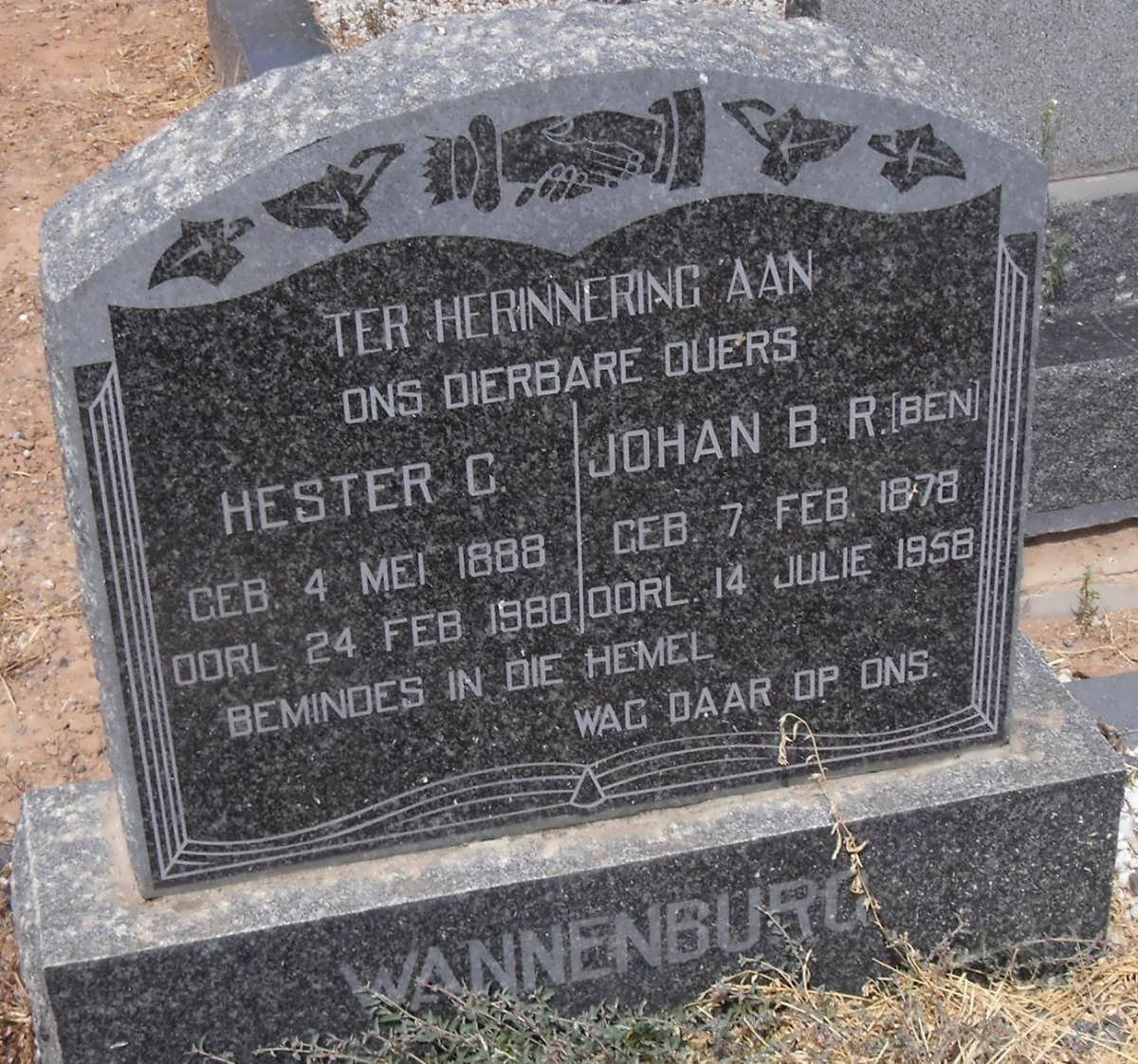 WANNENBURG Johan B.R. 1878-1958 &amp; Hester C. 1888-1980
