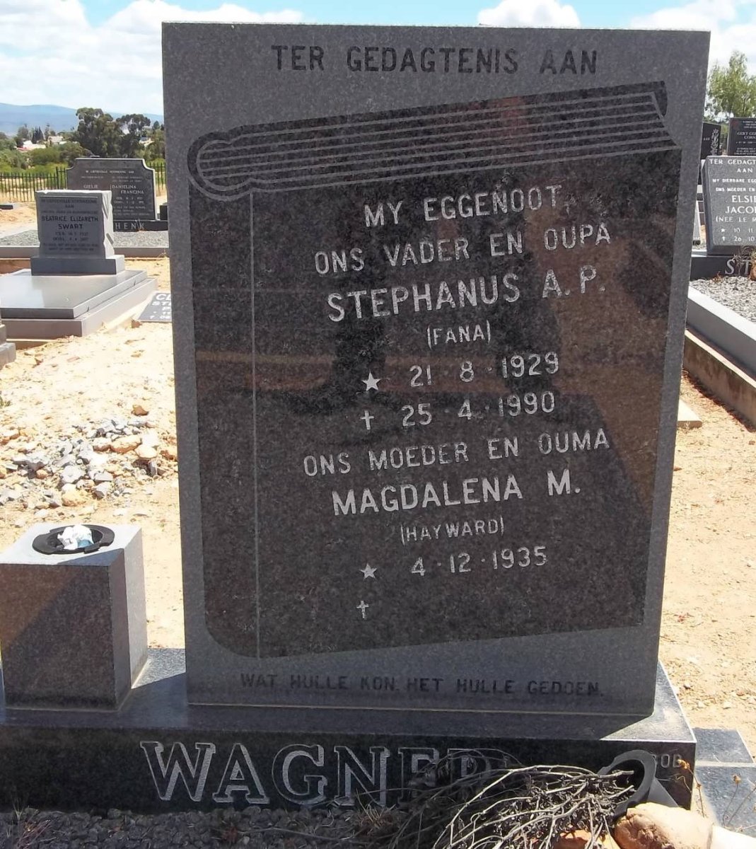 WAGNER Stephanus A.P. 1929-1990 &amp; Magdalena M. HAYWARD 1935-